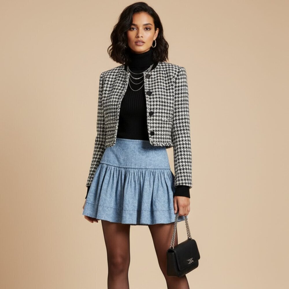 Isabel Marant Étoile Blue Chambray Cotton Linen Tiered Mini Skirt Size 40
